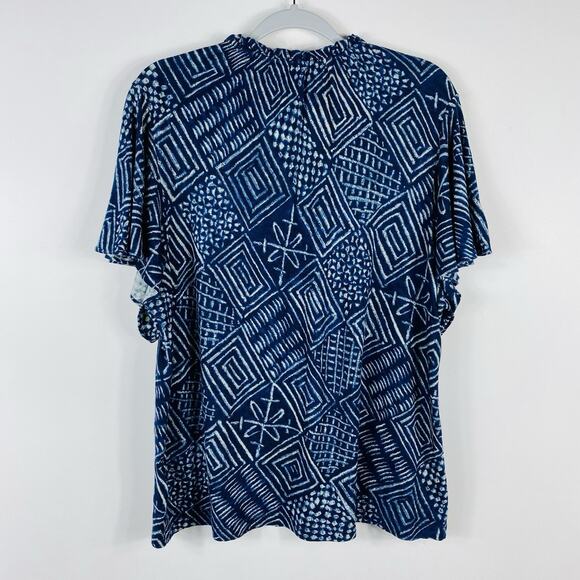 Lauren Ralph Lauren Size XL Printed Linen Blend Flutter Sleeve Top Blue - Picture 3 of 6